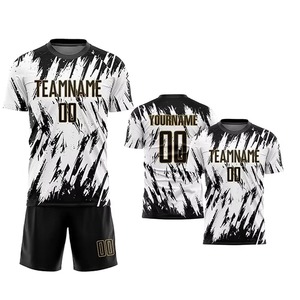 ชุดเสื้อฟุตบอลแบบกำหนดเอง พิมพ์ลายแบบ Sublimated ชื่อทีม 00 สีดำขาว คอกลม แขนสั้น ระบายเหงื่อได้ดี สำหรับผู้ใหญ่ ทั้งชายและหญิง - Product Image 1
