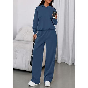 VIBE SEWN Oversized Two Piece Set Breathable Polyester/Cotton <b>Velour</b> Hooded Fleece <b>Tracksuits</b> Women Elastic Waist Autumn Custom - Product Image 6