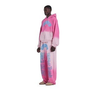Ensemble de survêtement streetwear 400 GSM avec fermeture éclair et strass, pantalon de jogging évasé et sweat à capuche pour homme, ensemble 2 pièces - Product Image 1