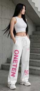 ONETEN <b>Men's</b> White Cotton Midweight Sweatpants Elastic Waist Drawstring Letter Print Street Style <b>Joggers</b> - Product Image 3