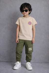 Vêtements pour enfants de marque, vêtements pour garçons, t-shirt à manches courtes en coton mélangé avec ensemble de jogging cargo - Product Image 1