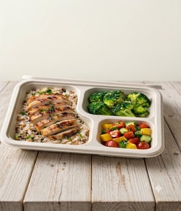 Barquette alimentaire 3 compartiments en bagasse blanche, écologique, compostable et jetable - Product Image 1