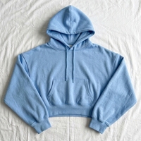 Sweat-shirt court à capuche 100 % coton gris uni pour femme avec poche kangourou et cordon de serrage – Haut décontracté pour l'automne