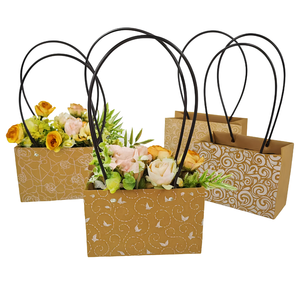 OEM Custom Kraft <b>Paper</b> Flower Gift Bag with Handle Printed Florist <b>Bouquet</b> Packaging Eco Friendly Manufacturer - Product Image 2