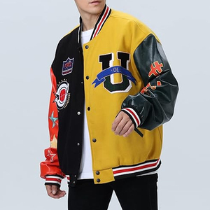แจ็คเก็ตวาร์ซิตี้ OEM สำหรับผู้ชาย ปักโลโก้ตามสั่ง แขนหนังผสมขนสัตว์ แจ็คเก็ตเบสบอลแบบ Letterman ผู้ผลิตจำนวนมาก - Product Image 2