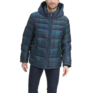 Veste matelassée à capuche pour homme, à carreaux, épaisse, coupe-vent, décontractée, fermeture éclair, rembourrage en polyester, coupe régulière - Product Image 1