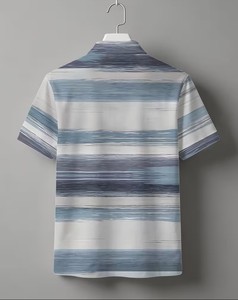 Men's Striped Short Sleeve for Shirt Casual Breathable Cotton Knitted Regular Fit Digital Printed Front Logo 180g - Product Image 3