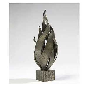 Sculpture abstraite en métal doré en forme de vague, figurine circulaire ouverte avec ruban, centre de table géométrique moderne sur pied - Product Image 1