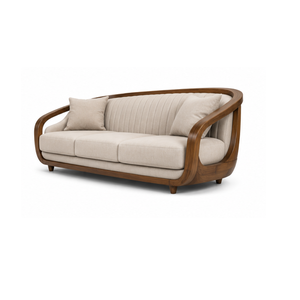 Sofá Moderno de 3 Plazas con Estructura Curva de Madera de Teca Sólida, Sofá Tapizado de Lujo para Sala de Estar, Muebles Premium para Villas, Hoteles y Apartamentos - Product Image 3