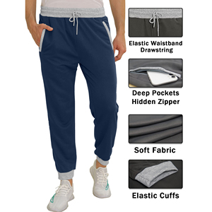 Pantalon de survêtement décontracté pour homme, bleu marine, taille élastique, en coton tricoté mi-lourd, coupe ajustée, idéal pour l'automne - Product Image 6