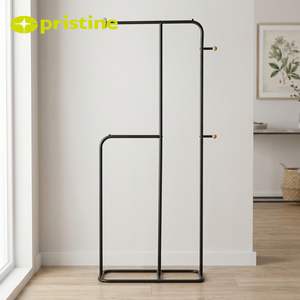Minimalist Standing Coat Rack With <b>Towel</b> Bar And <b>Hooks</b> For Entryway Storage Metal Clothing Organizer Steel Finish - Product Image 2