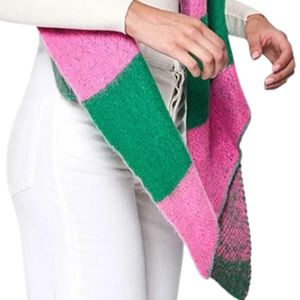 <b>Pink</b> Green Bold Color Block Scarf Soft Warm Fashion <b>Wrap</b> Women Winter Shawl Casual Oversized Neck Accessory Stylish Outdoor Wear - Product Image 4