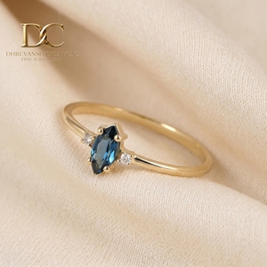 Anillo de Oro Sólido de 14 Quilates con Diseño Elegante, Estilo Étnico, Certificado por IGI, con Diamante Cultivado en Laboratorio y Topacio Azul de Londres, Joyería para Mujer - Product Image 4
