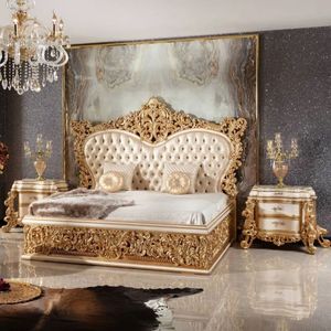 ชุดห้องนอนหรูหราสไตล์คลาสสิคสีงาช้างทองคำ ยี่ห้อ Honeyrose Hotel ลดราคาพิเศษ หัวเตียงหุ้มผ้าแบบ Tufted ทำจากไม้มะฮอกกานีแท้ สไตล์ยุโรป - Product Image 3