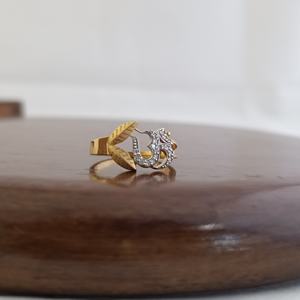 18K Solid Gold Diamond Om Symbol <b>Ring</b> Religious Spiritual Design Leaf Motif <b>Statement</b> <b>Ring</b> for Women Daily Wear Gift Jewelry - Product Image 5