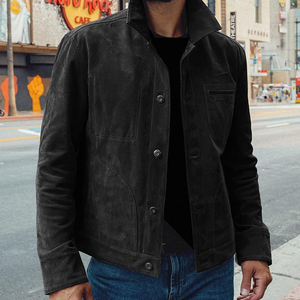 Chaqueta de Motociclista para Hombre, Negra, de Lona, Resistente al Viento, con Cuello Alto, Corte Regular, Color Sólido, Estilo Delgado, para Invierno - Product Image 1