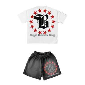 Venta al por mayor de fábrica: Conjunto de dos piezas de camiseta y pantalón corto de algodón para hombre, diseño personalizado con serigrafía, estilo urbano. - Product Image 2