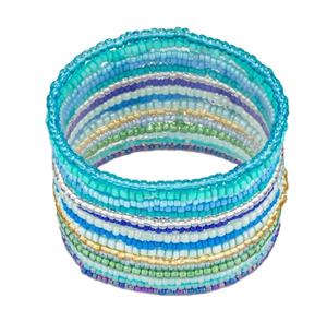 Pulsera apilable con cuentas multicapa Bohemia a la moda-Brazalete deslizante de declaración de hebra elástica versátil de mano India - Product Image 6