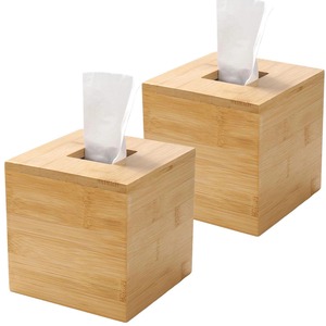 Eco Friendly Solid Wood Tissue Dispenser <b>Cube</b> For Modern Bathroom Vanity <b>Light</b> Natural Bamboo Wood Tissue Case - Product Image 3