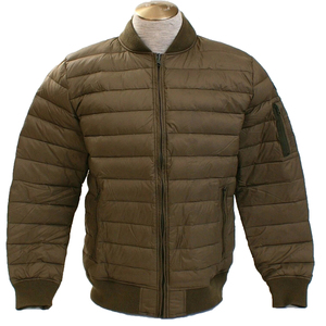 Veste matelassée pour homme, vert olive, coupe-vent, épaisse, en polyester, hiver, décontractée, fermeture éclair, coupe régulière, col rabattu - Product Image 1