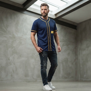 Maillot de baseball TESSUTO pour homme, vert forêt, avec bande crème sur la poitrine, appliqué et boutons sur le devant, 100 % polyester, tenue d'équipe Amérique latine - Product Image 3