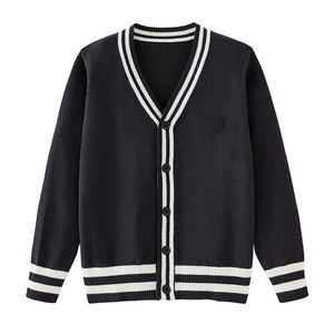 Cardigan respirant bicolore à col en V pour homme, pull en tricot à manches rayées style universitaire pour tenue d'équipe professionnelle - Product Image 1