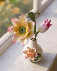 Porcelain Tabletop <b>Vase</b> With Pink Lotus Flowers Traditional Design Painted Glaze Exquisite Durable 8-16 Inches - Product Image 1