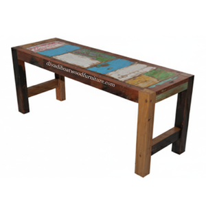 Banc Rita en bois de bateau récupéré, pieds droits, patchwork, démontable, couleur naturelle, design minimaliste et durable, pour l'intérieur et l'extérieur - Product Image 3