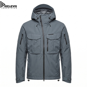 OEM Custom Men Tactical <b>Jacket</b>, Slate <b>Grey</b> <b>Waterproof</b> Hooded Utility Windbreaker, Multi-Pocket Outdoor Cargo Shell Coat - Product Image 1