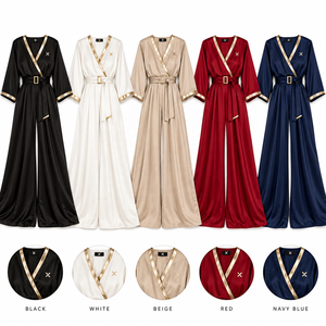 Combinaison sans manches et sans bretelles en nylon et élasthanne pour femme, style palazzo, longueur intégrale |   Noir Blanc Rouge Bleu Beige |   OEM ODM |   Femmes - Product Image 6