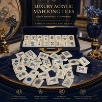 Set Mahjong Mewah Modern Amerika 1,42 Inci Ubin Akrilik Dua Lapis Warna Biru Dongker Desain Naga dan Bangau Oriental 160 PCS Portabel