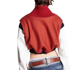 Vestes en laine pour femmes avec manches en cuir, personnalisables avec votre logo, broderie chenille, patchwork, doublure matelassée respirante - Product Image 3