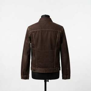 Veste en jean décontractée pour homme grande taille, col montant, logo frontal, design à capuche, 100% coton, manches longues, élégante et confortable - Product Image 3