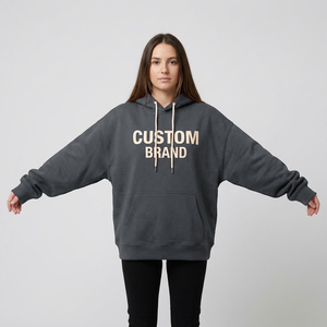 Sweat à capuche épais personnalisé pour femme en molleton de coton brossé avec motif imprimé en relief et coupe décontractée style streetwear - Product Image 5