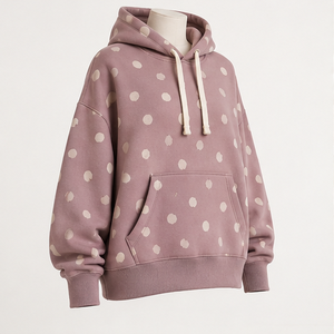 Customize Muted Mauve Womens Oversized Cozy Medium Irregular Polka Dot Pullover <b>Hoodie</b> <b>Sherpa</b>-Back Cotton Fleece - Product Image 1