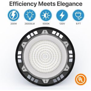 Set di 4 Lampade LED UFO da 200W per Illuminazione Industriale, 5000K, IP65 Impermeabili, Infrangibili, con Funzione Plug & Play - Product Image 3