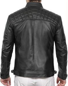 Veste en cuir d'agneau noir originale pour homme, style motard - Product Image 3