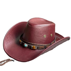 Adjustable Faux Leather Western Cowboy Hats for Women Men Vintage Gentleman Dress Hats Panama Cowgirl Jazz Cap <b>Sombrero</b> Hombre - Product Image 1
