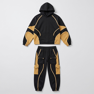 Custom Heavyweight Fleece Tracksuit Men Design Piping Cargo Sweatsuit Two Piece Set <b>Oversized</b> Hoodies <b>Sweatpants</b> Wholesale - Product Image 2