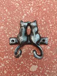 Antique Style <b>Cast</b> Iron Cat Wall Hooks Decorative Double Coat Hook Vintage Metal Animal Hanger for Keys Towels Bags Home Decor - Product Image 4