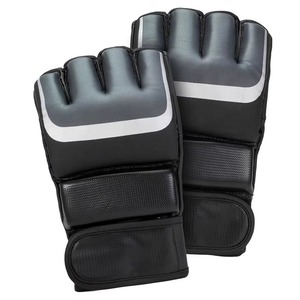 Gants de MMA gris premium en cuir noir, mitaines de grappling professionnelles pour arts martiaux, entraînement de sparring et de frappe, boxe à paume ouverte - Product Image 4