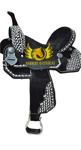 Silla de montar western personalizada de cuero genuino con cristales, duradera, con cantle alto, asiento cómodo y logotipo personalizado. - Product Image 4