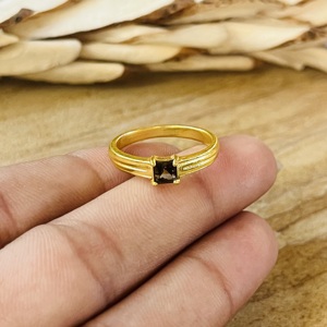Modern Style Smoky <b>Quartz</b> <b>Ring</b> Minimalist Brass Jewelry For Women 18k Gold Plated Dainty Geometric <b>Ring</b> For Wholesale/OEM/ODM - Product Image 2