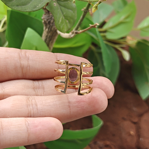 Anillo de Piedras Semipreciosas Chapado en Oro de 18k, Labradorita Natural sin Cortar, Cuarzo Rosa, Amatista, Anillo Ajustable Unisex - Product Image 6