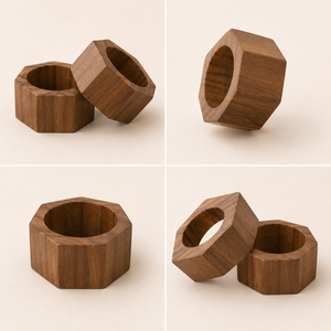 Anneaux de serviette hexagonaux en bois d'acacia faits à la main, écologiques, design géométrique, style moderne pour mariage, fête, table à manger - Product Image 5