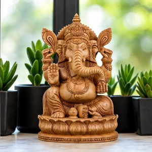 Statue en bois de Ganesh, idole du dieu Ganesha, décoration intérieure hindoue, pooja mandir, cadeau spirituel, artisanat indien, décoration de festival, pour offrir en cadeau. - Product Image 2