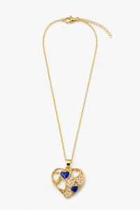 Collar Personalizado Chapado en Rodio con Colgante de Corazón de Esmalte Azul, Racimo de Circonitas, Filigrana Calada y Cadena de Cable, Regalo Romántico para Mujer - Product Image 2