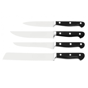 Ensemble de 7 couteaux de cuisine avec lames en acier inoxydable, manches noirs à triple rivet, bloc de rangement en bois et aiguiseur - Product Image 6