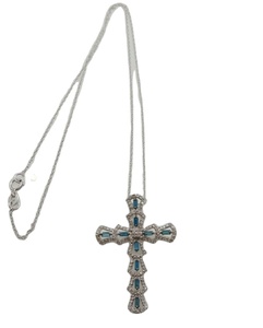 1.03 Ct Baguette Natural White Blue Diamond <b>Cross</b> Pendant Sterling Silver Unisex Necklace Latest Design India Link <b>Chain</b> - Product Image 3