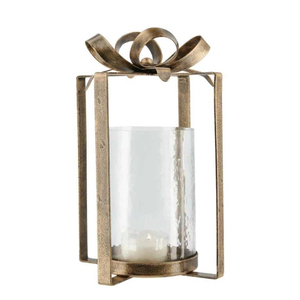Brass <b>Lantern</b> With Glass Insert And Bow Top For Home Decoration Christmas Use <b>Hurricane</b> Candle Holder On Sale - Product Image 1